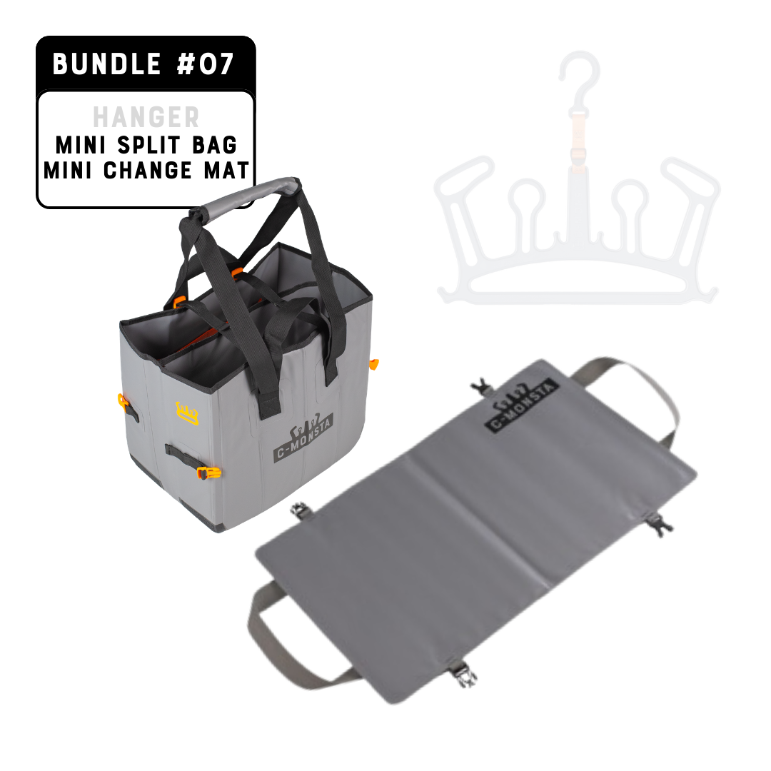 C-Monsta Mini Split Bag and Mini Changing Mat Bundle – full product set on white background