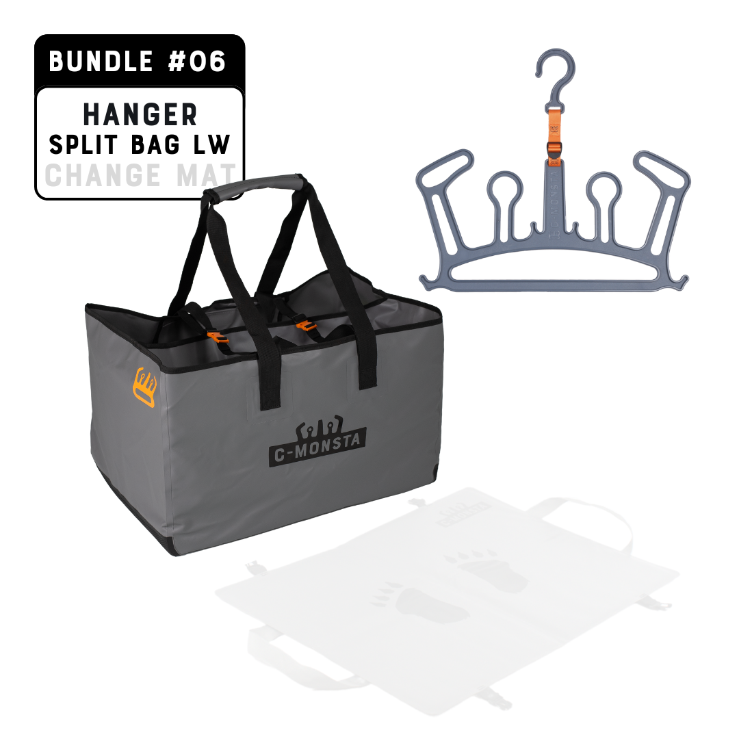 C-Monsta Lightweight Split Bag and Grey Wetsuit Hanger Bundle – full product set on white background