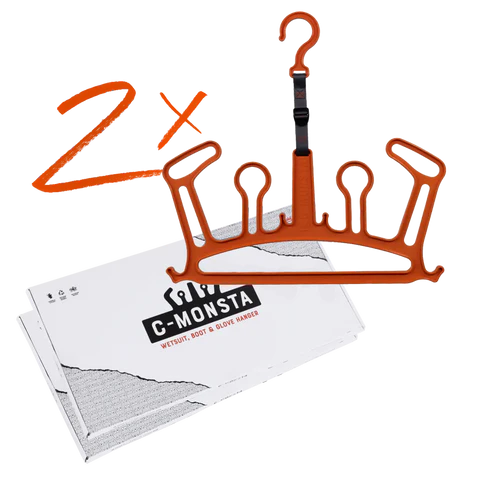 C-Monsta 2x orange structured wetsuit hangers – double pack with product box on white background