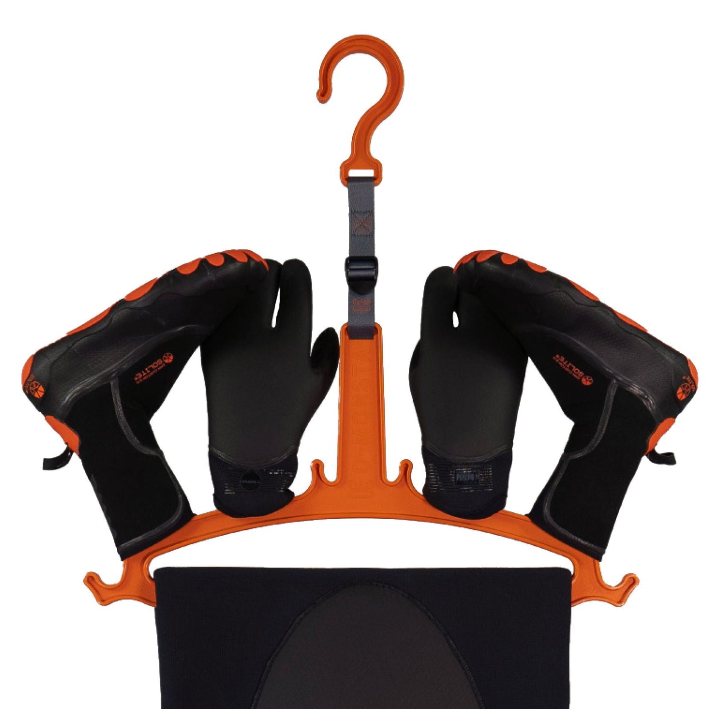 C-Monsta orange structured wetsuit hanger – front view showing full hanger design on white background