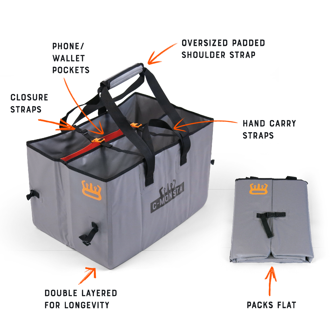 C-Monsta split bag – lifestyle shot showing 72-litre capacity with person carrying bag