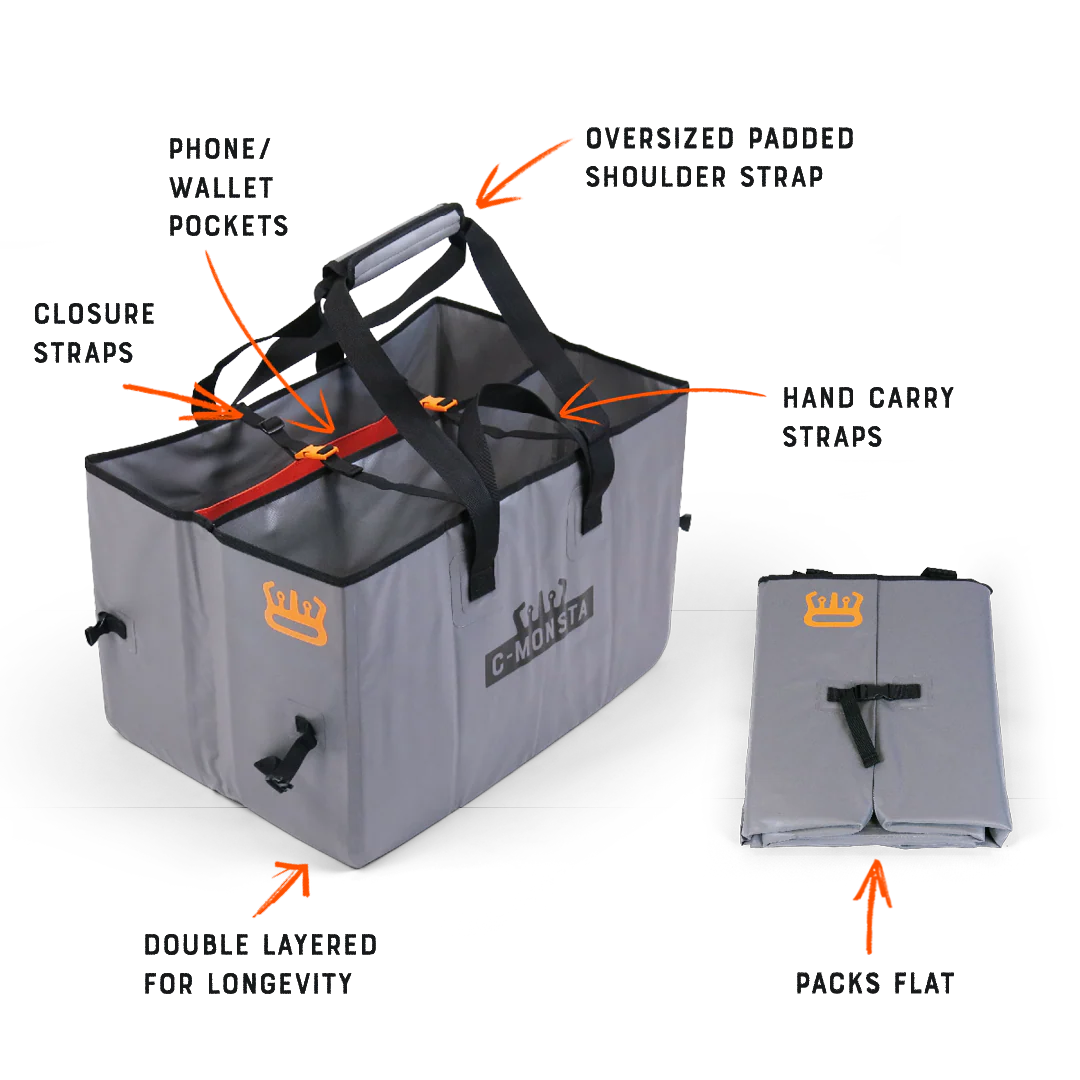 C-Monsta split bag – lifestyle shot showing 72-litre capacity with person carrying bag