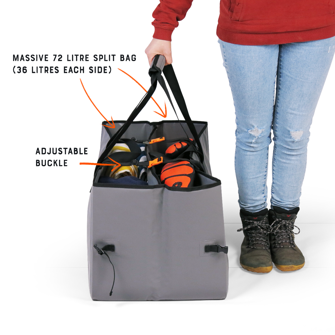 C-Monsta grey structured wetsuit hanger – annotated feature diagram with labelled components