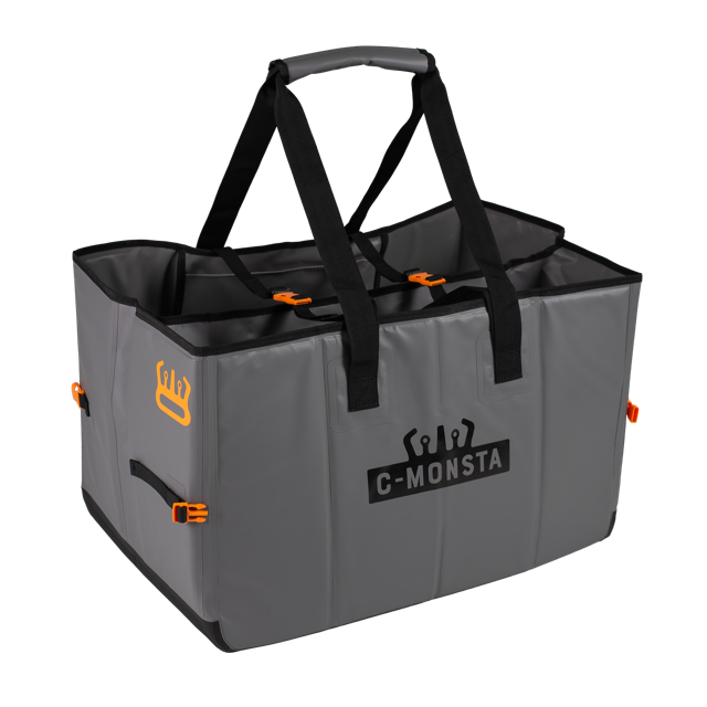 C-Monsta heavy-duty split bag – angled high view showing open dual compartments and carry handles