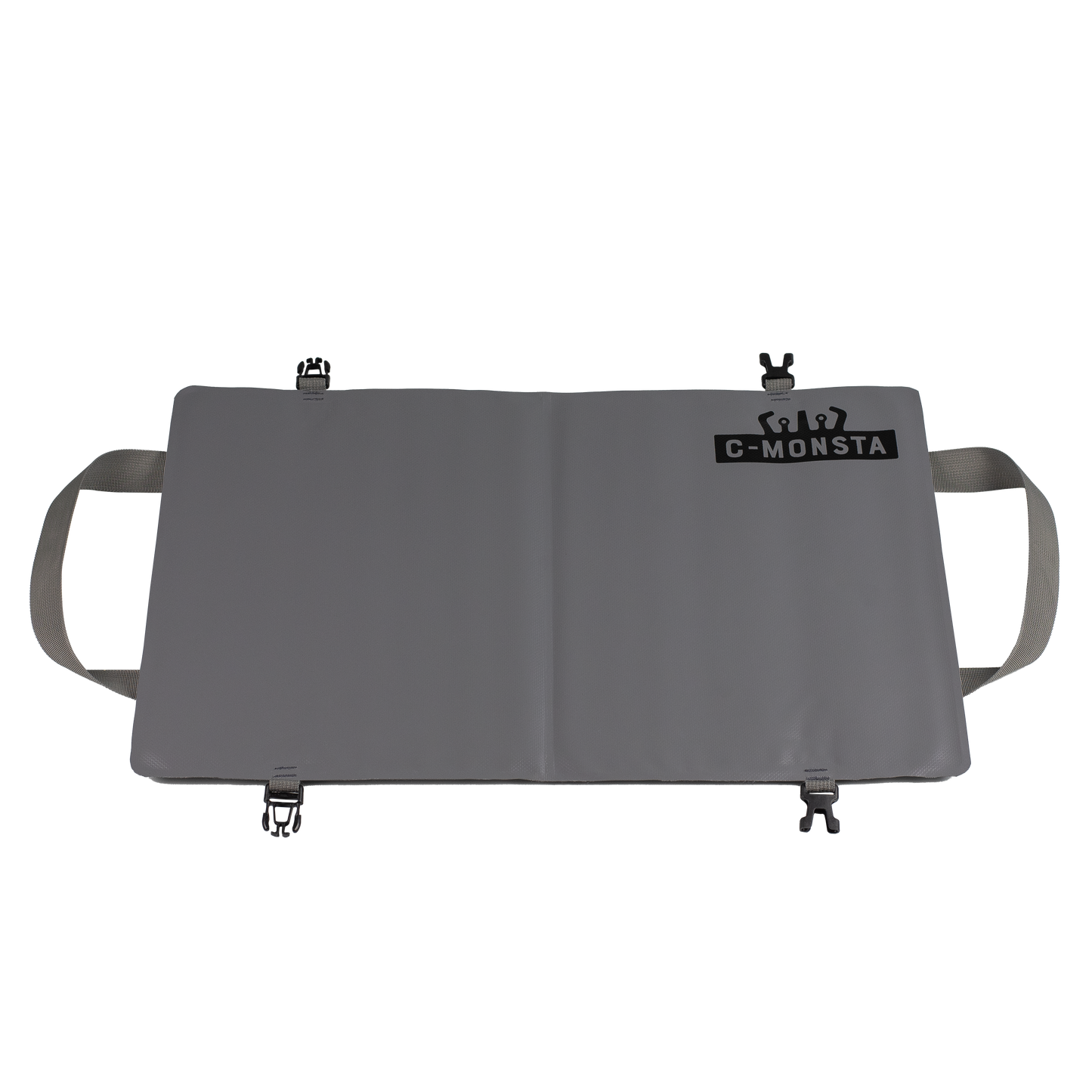 C-Monsta mini changing mat – flat lay top view showing padded grey surface and carry straps